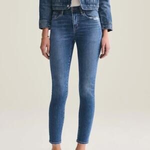 AGOLDE Sophie Tame Dark Wash Distressed Mid Rise Skinny Ankle Denim Jeans